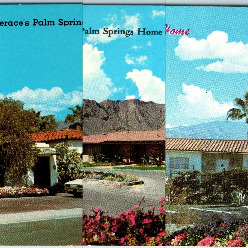x3 LOT c1960s Palm Springs CA Celebrity Homes Postcards Liberace Ball Elvis A179