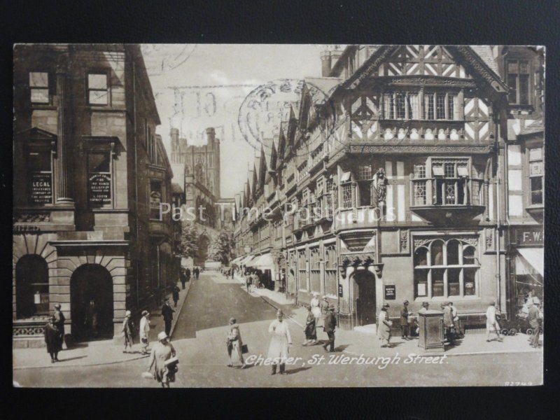 Cheshire CHESTER St Werburgh Street shows TRAFFIC POLICEMAN c1935 Postcard Frith