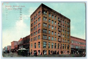 1909 Security National Bank Building Trolley Sioux City Iowa IA Antique Postcard