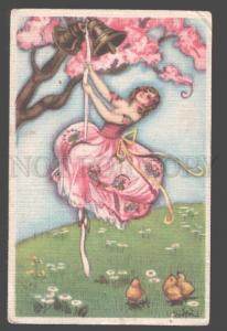 106834 EASTER Girl FAIRY on Bell by CHIOSTRI Italian ART DECO