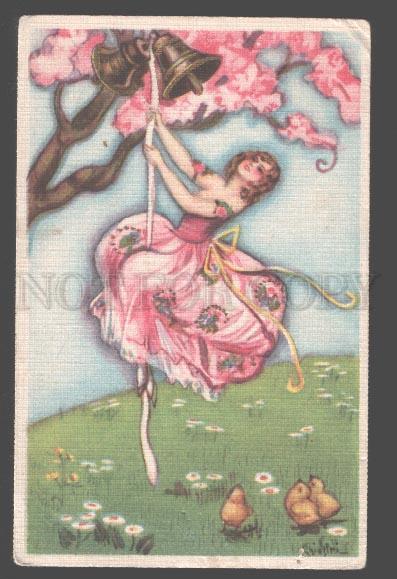 106834 EASTER Girl FAIRY on Bell by CHIOSTRI Italian ART DECO