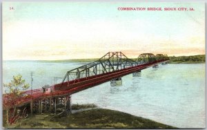 Combination Bridge Sioux City Iowa IA Over Missouri River Postcard