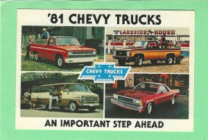 Ad postcard for 81 Chevy Trucks, odd size chrome 