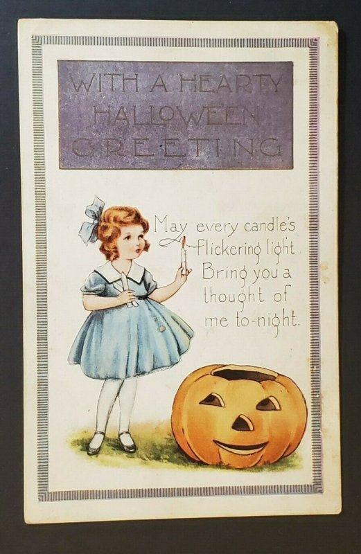 Vintage Chelmsford Massachusetts Girl Pumpkin Poem Halloween Picture Postcard United States