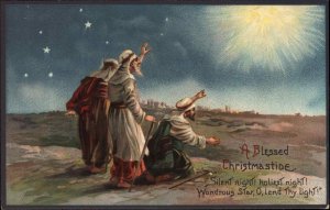 Christmas Nativity Wisemen Silent Night c1910 Vintage Postcard