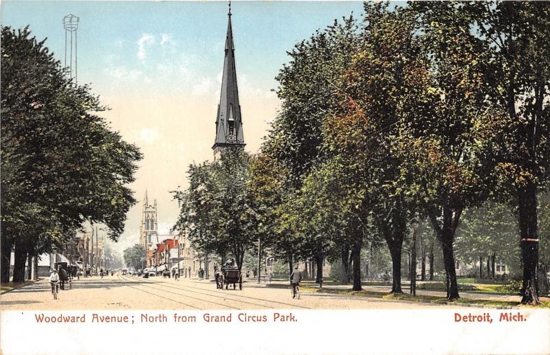 Detroit Michigan~Woodward Ave North (from Grand Circus Park)~Bicycles-Chuch~1905