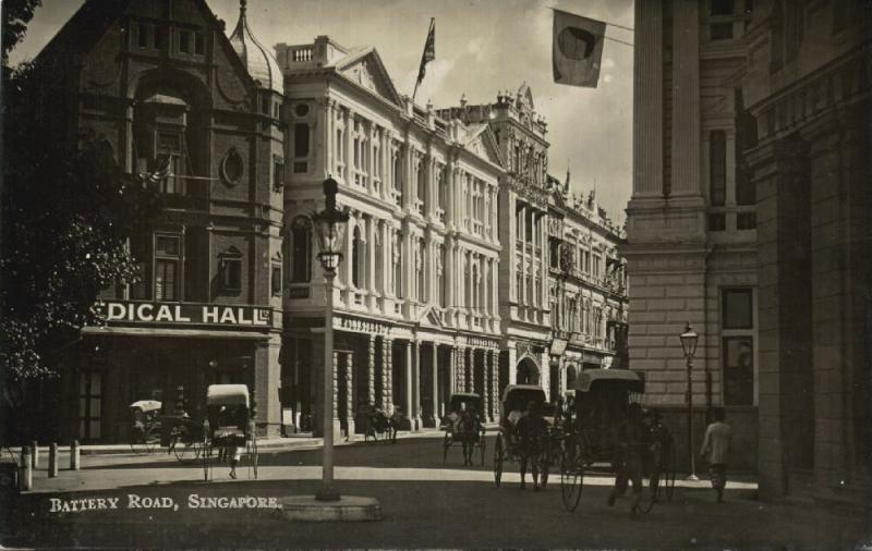 singapore, Battery Road, Medical Hall, Rickshaw (1910s) RPPC