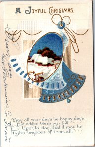 Christmas bells blue and white inset village scene