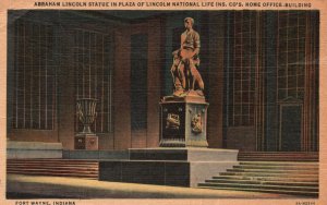Vintage Postcard 1920's Abraham Lincoln Statue in Plaza Fort Wayne Indiana IND
