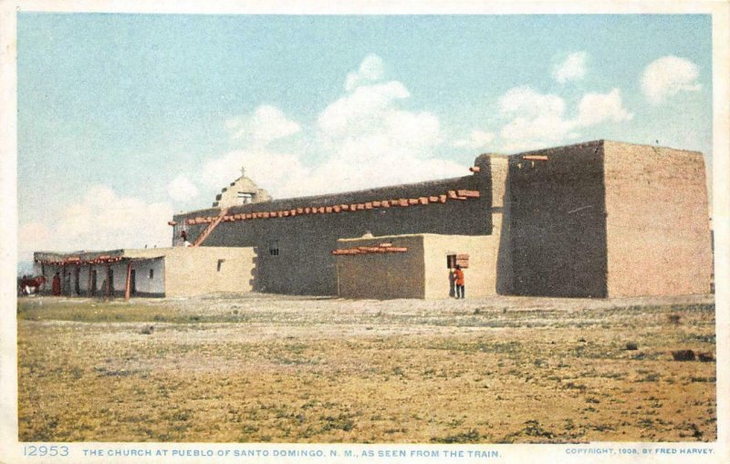 Santo Domingo Pueblo, NM Church Fred Harvey Vintage Postcard