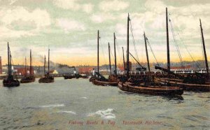 Fishing Boats Tug Yarmouth Harbour Norfolk UK 1910c postcard