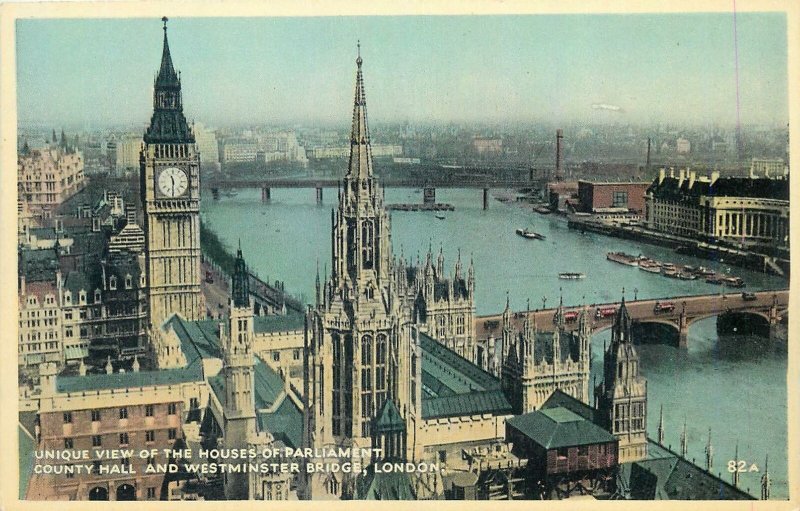 Postcard England London early XX century view from Victoria tower Parliament Ben