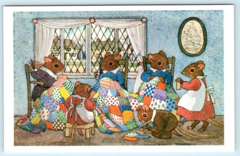 MARGARET TEMPEST Artist Signed The Patchwork Quilt Dressed Mice   Postcard