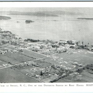 c1930s Sidney, BC Aerial Sky View Postcard Rest Haven Hospital Advertising? A2