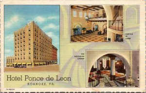 Linen Postcard Hotel Ponce de Leon in Roanoke, Virginia~132223