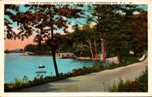 New York Adirondacks Canada Lake View Of Highway and East Shore 1922 Curteich