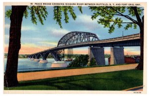 1939 Peace Bridge Niagara River Vintage Linen Postcard Buffalo NY