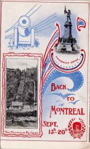 Back to Montreal Quebec Mountain Railway Statue Lennoxville Cancel Postcard H44