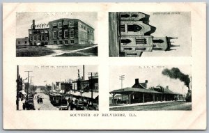 Belvidere Illinois c1909 Postcard Multiview Railroad Depot Church Street