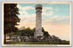 Dixie Sightseeing Cars Wilder's Tower Chickamauga Park Chattanooga TN Postcard