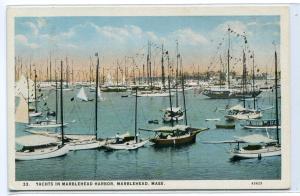 Yachts Sail Boats Marblehead Harbor Massachusetts 1920s postcard