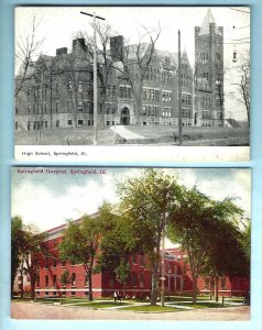 K75  Springfield, Ill. 2 Pcs.High School Front View, Hospital  Front View Unused