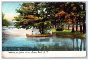 c1910's Canoeing On Sunset Lake Asbury Park New Jersey NJ Antique Postcard