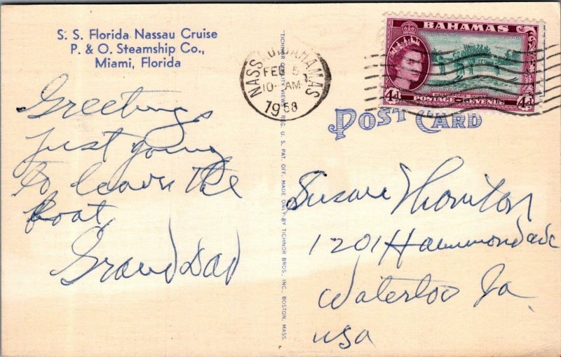 Postcard Ship SS Florida Nassau Cruise Miami Florida 1958