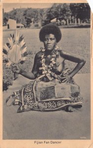 FIJI FIJIAN FAN DANCER NUDITY CEYLON TO USA POSTCARD 1934