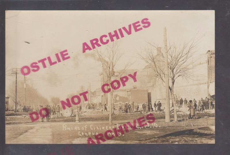 Geneva NEBRASKA RPPC 1910 FIRE CITIZENS BANK Ruins Crowd nr York Crete Hastings