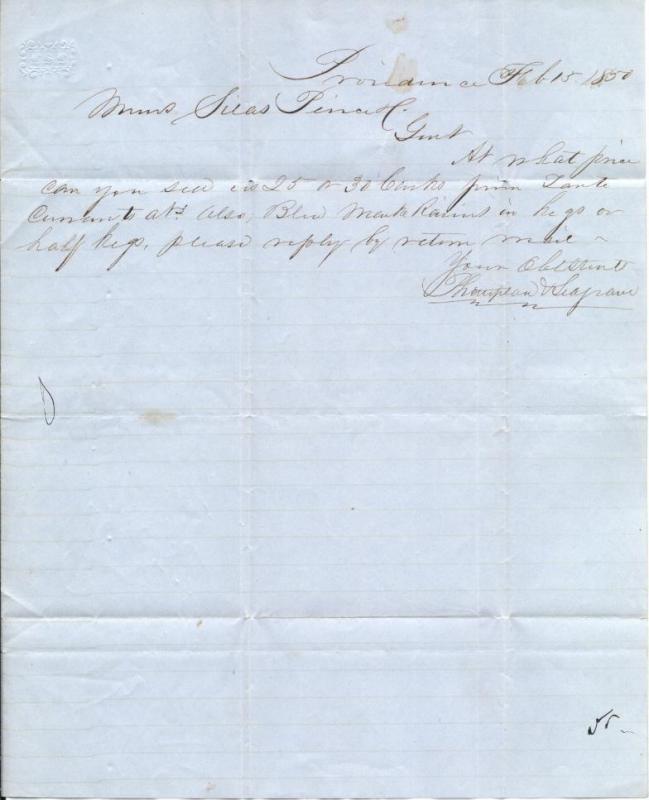 1850 Folded Letter from Seagram concerning Casks & Kegs