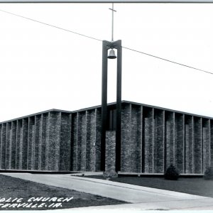 c1950s Centerville IA RPPC Catholic Church Real Photo Modern Brick Postcard A104