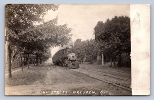 J94/ Dresden Ohio RPPC Postcard c1910 Railroad Locomotive Train  414