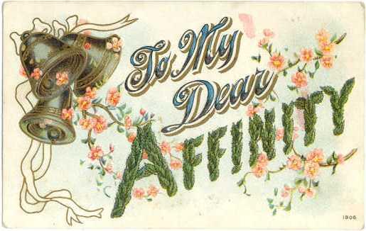 Embossed D/B To My Dear Affinity, with Bells & Blossoms, Divided Back