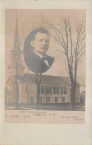 RPPC FIRST BAPTIST CHURCH SPRINGVALE MAINE W CLEMENTS PASTOR REAL PHOTO POSTCARD