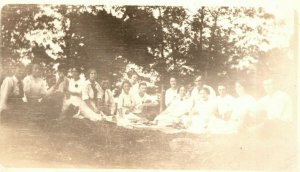 Vintage 1910's RPPC Postcard - Group Photo Before Picnic Dinner