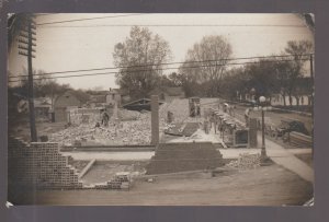 Sanborn IOWA RPPC 1914 BUILDING CONSTRUCTION Brick STORM DAMAGE nr Sheldon IA KB