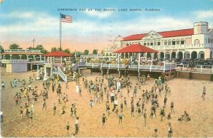 Lake Worth, FL Christmas Day at the Beach 1938 Linen Postcard