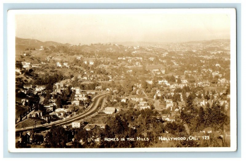 Aerial View Of Homes In The Hills Hollywood California CA RPPC Photo Postcard 