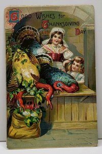 Good Thanksgiving Wishes Mother & Daughter Pile of Turkeys Embossed Postcard F16