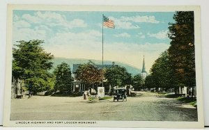 Penna Lincoln Highway and Fort Louden Monument Dirt Road Old Car Postcard I2