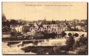 Old Postcard Beaumont sur Sarthe General view Romanesque bridge