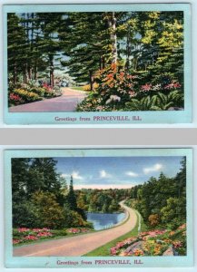 2 Postcards GREETINGS from PRINCEVILLE, Illinois IL ~ c1940s Peoria County