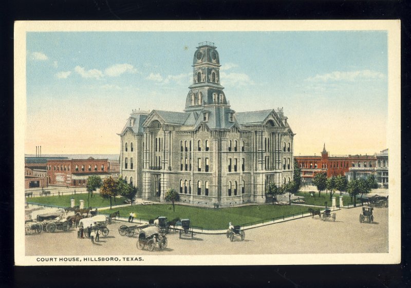 Hillsboro, Texas/TX Postcard, Court House, horse & Buggy, Covered Wagons