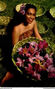 Hawaii Honolulu Beautiful Native Girl With Island Orchids