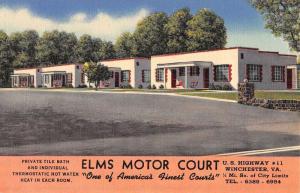 Winchester Virginia Elms Motor Court Street View Antique Postcard K66126