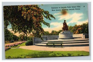 Vintage 1940's Postcard Entrance Lincoln Park Statue Jersey City New Jersey