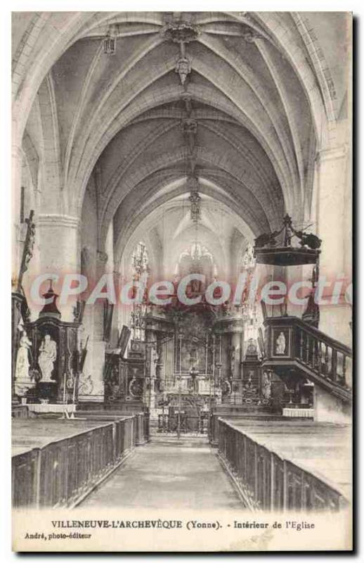 Old Postcard Villeneuve From The Archbishop Interior I'Eglise