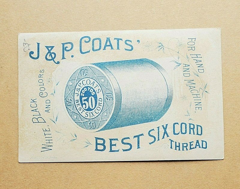 1870s-80s J P Coates Six Cord Thread Baby with Butterfly Victorian Trade Card