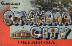 Oklahoma City Oklahoma OK Large Letter Linen Vintage Postcard